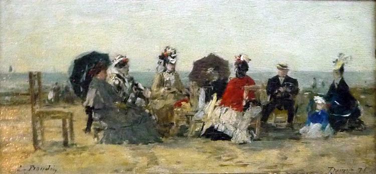 Figures on the beach at Trouville, 1865 - Эжен Буден