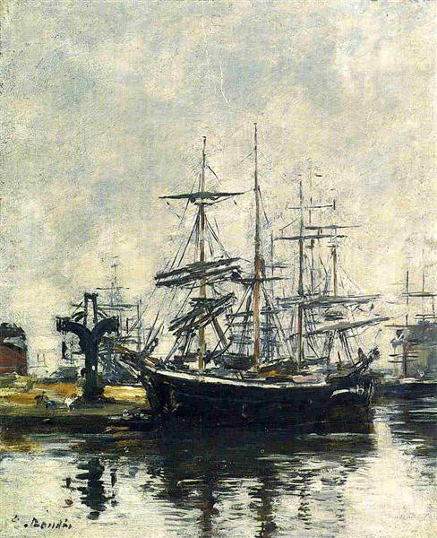 Sailboats at Dock Barre Basin, c.1887 - Ежен Буден