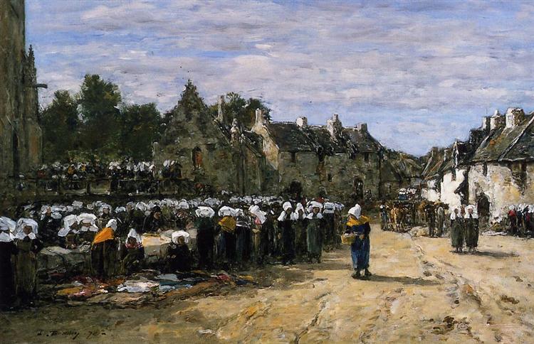 The Market at Landenneau, 1870 - Эжен Буден