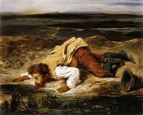 A Mortally Wounded Brigand Quenches his Thirst - Eugene Delacroix