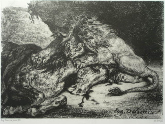 Lion devouring an Arab horse, 1850 - Eugene Delacroix