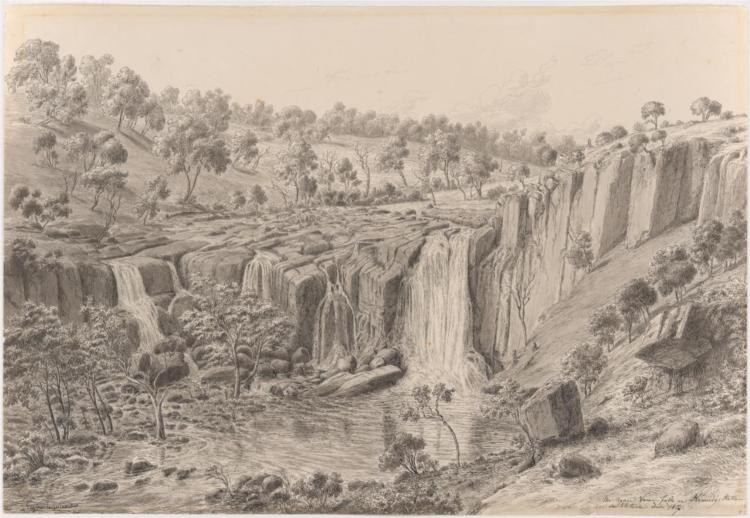 The Upper Wannon Falls on Kennedy's Station in Victoria, 1857 - Eugene von Guérard