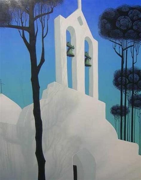 Church Tower Original Painting - Эйвинд Эрл