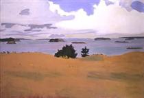 Penobscot Bay with Yellow Field - Fairfield Porter