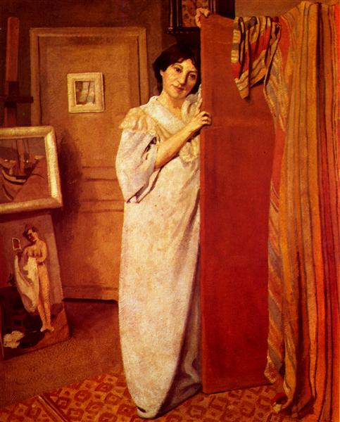 Portrait of workshop with figure (my wife), 1902 - Феликс Валлотон