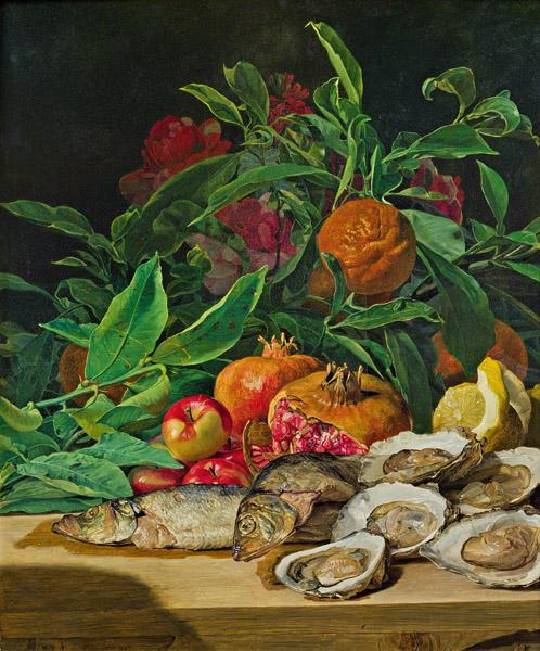 Still Life with Oysters, Fish and Exotic Fruit, 1842 - Ferdinand Georg Waldmüller