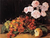 Still life with roses, strawberries, and bread - Фердинанд Георг Вальдмюллер