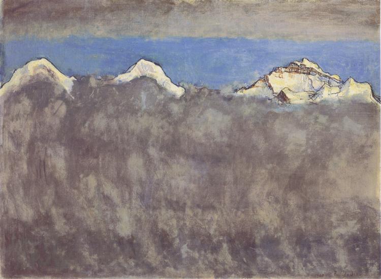 Eiger, Monch and Jungfrau in Moonlight, 1908 - Фердинанд Ходлер