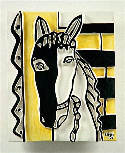 Horse head on a yellow background, 1953 - Fernand Leger