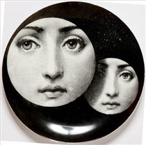 Theme & Variations Decorative Plate #150 (Two Circles with Faces) - Piero Fornasetti