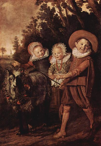 Three Children with a Goat Cart - 哈爾斯