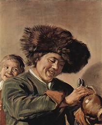 Deux garçons riant avec bière - Frans Hals
