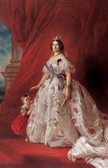 Portrait of Queen Isabella II of Spain and her daughter Isabella - Франц Ксавер Винтерхальтер