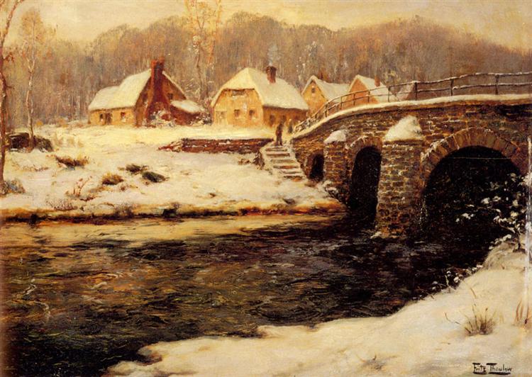 A Stone Bridge Over a Stream in Winter - Frits Thaulow