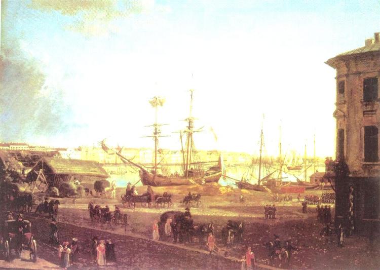 View of the English Embankmant from Visilievsky Island in St. Petersburg - Fiódor Alekséiev