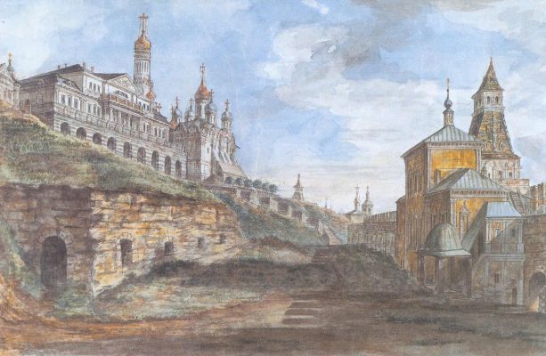 View of the Sovereign's Palace and the Church of the Annunciation in the Rye yard, c.1805 - Fiódor Alekséiev