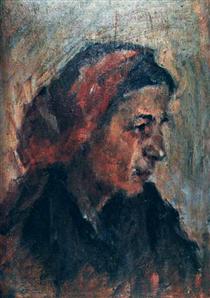Old woman with red scarf - Георгос Бузианис
