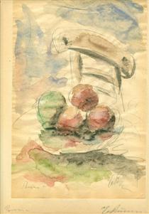 Still Life with Fruit and Chair - George Bouzianis