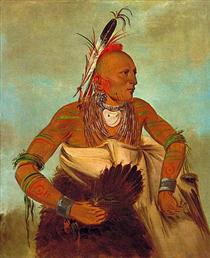 Osage warrior of the Wha-sha-she band (a subdivision of Hunkah) - Джордж Кетлин