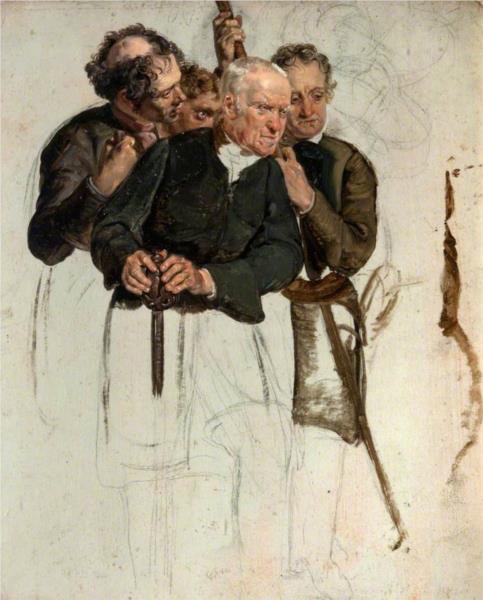 Four Standing Men (Study for 'The Covenanters' Baptism'), 1830 - Джордж Харві
