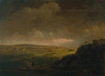 Moorland Landscape with Rainstorm - Джордж Ламберт