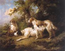 Dogs In Landscape - Setters & Pointer - George Morland