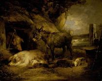 Donkey and Pigs - George Morland