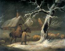 Shepherd in a Snowy Landscape - George Morland