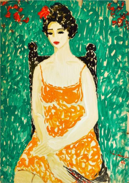 Girl with Orange Dress, 1968 - George Ștefănescu