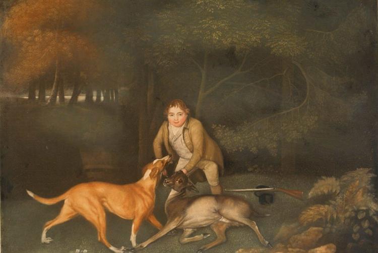 Freeman, the Earl of Clarendon's Gamekeeper, With a Dying Doe and Hound, 1800 - Джордж Стаббс