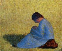 Peasant Woman Seated in the Grass - Georges Pierre Seurat