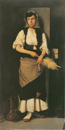 Girl with Distaff and Spindle - Georgios Jakobides