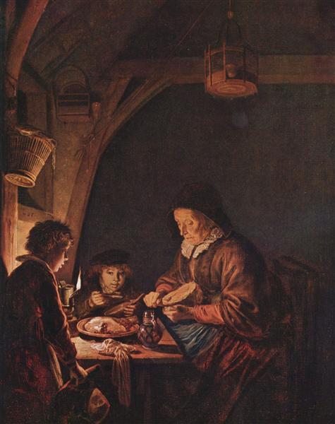 Old Woman Cutting Bread, c.1655 - Gerrit Dou - WikiArt.org