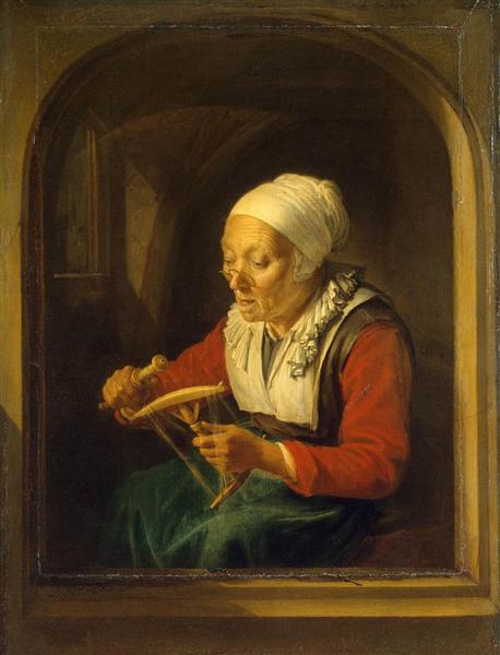 Old Woman Unreeling Threads, 1660 - 1665 - Герард Доу