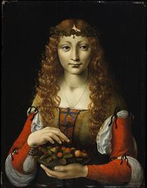 Girl with Cherries (also attributed to Giovanni Ambrogio de Predis) - Giovanni Antonio Boltraffio