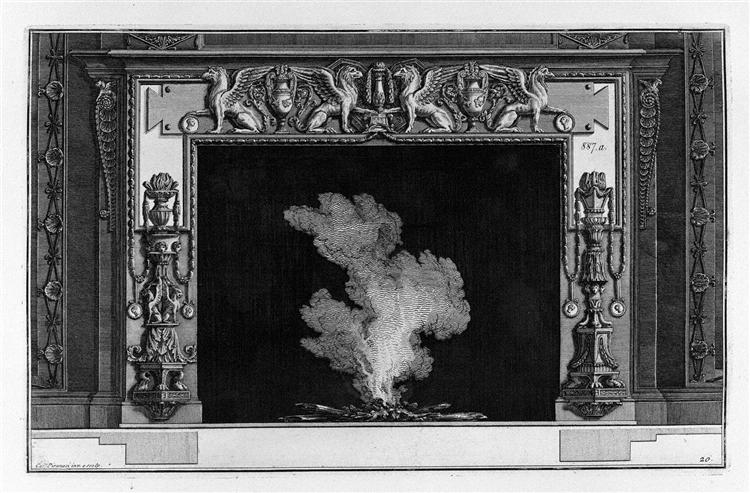 Fireplace with a frieze of griffins; hips candlestick - 皮拉奈奇