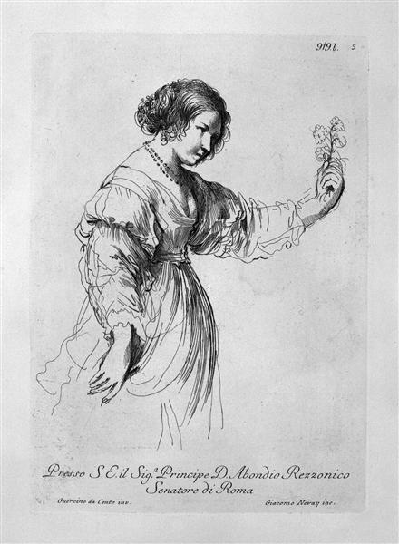 Half figure of a woman holding out a flower - Джованни Баттиста Пиранези