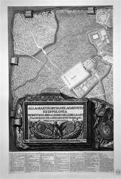 Plan of the existing factories in the Villa Adriana, with a dedication to St. M Stanislaus Augustus, King of Poland - Giovanni Battista Piranesi