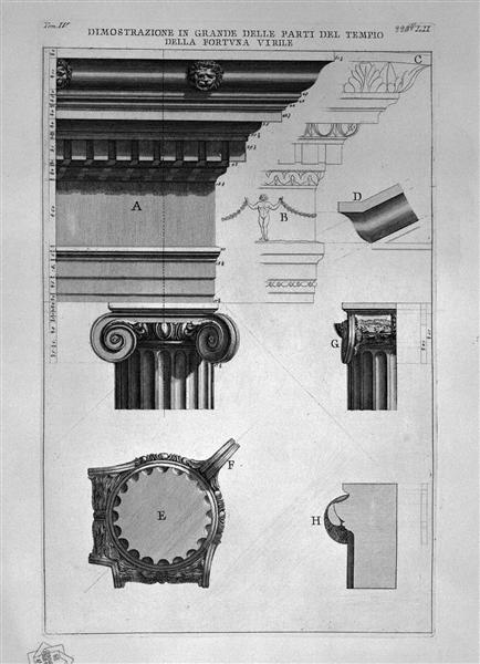 The Roman antiquities, t. 4, Plate LII. Vista in large parts of the Temple of Fortuna Virile. - Джованни Баттиста Пиранези