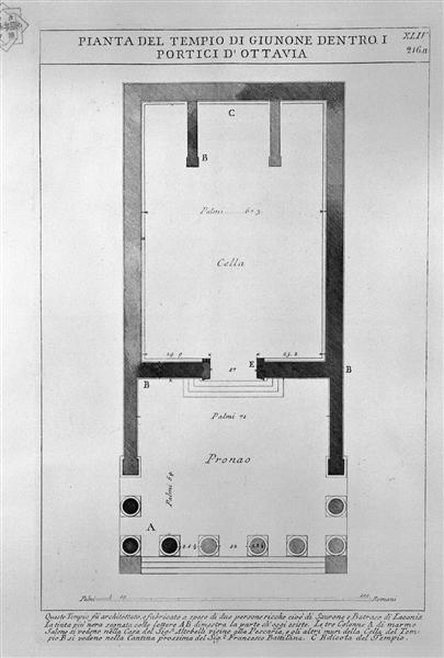 The Roman antiquities, t. 4, Plate XLIV. Plan of the Temple of Juno in the Portico d`Ottavia. - 皮拉奈奇