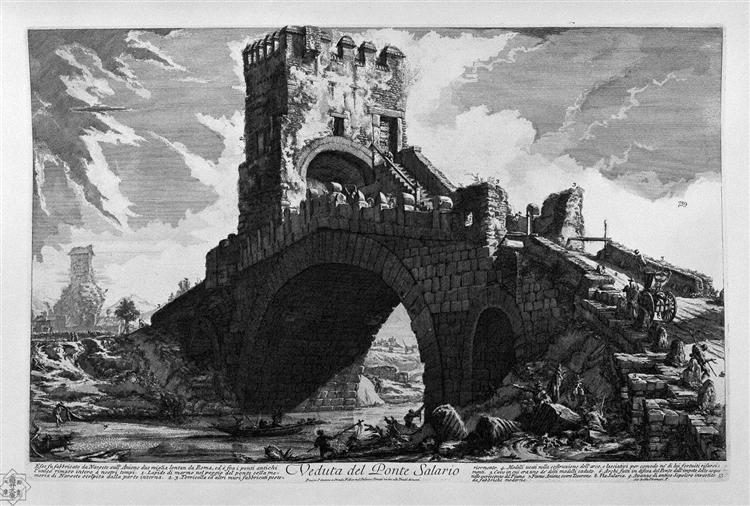 View of the Tiber on the Ponte Molle, two miles away from Rome - Giovanni Battista Piranesi