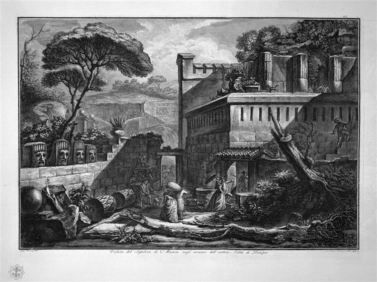 View of the tomb in the remains of the ancient city of Mamia Pompeii, design of L Despres - 皮拉奈奇