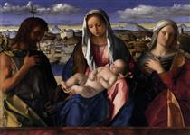 Madonna and Child with St.John the Baptist and a Saint, detail of the background waterside city - 喬凡尼·貝里尼