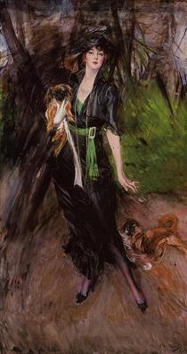 Portrait of a Lady Lina Bilitis with Two Pekinese - 乔瓦尼·波尔蒂尼