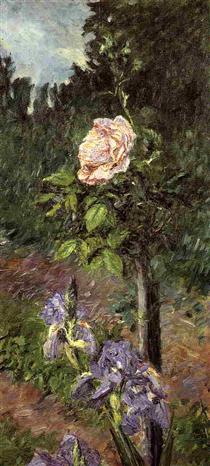 Rose with Purple Iris, Garden at Petit Gennevilliers - Gustave Caillebotte