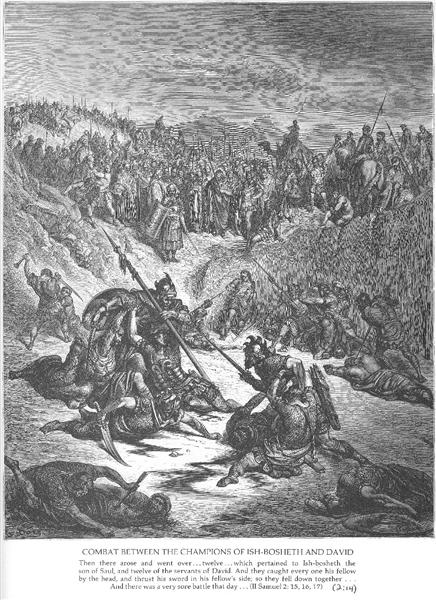 Combate entre os soldados de Isbosete e Davi - Gustave Doré