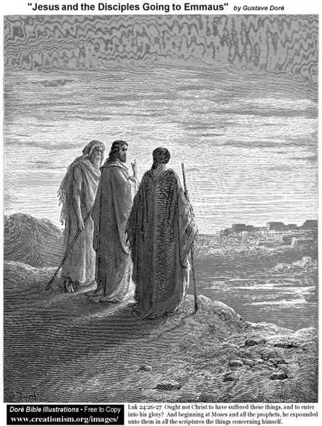 Иисус с учениками идет в Эммаус - Гюстав Доре