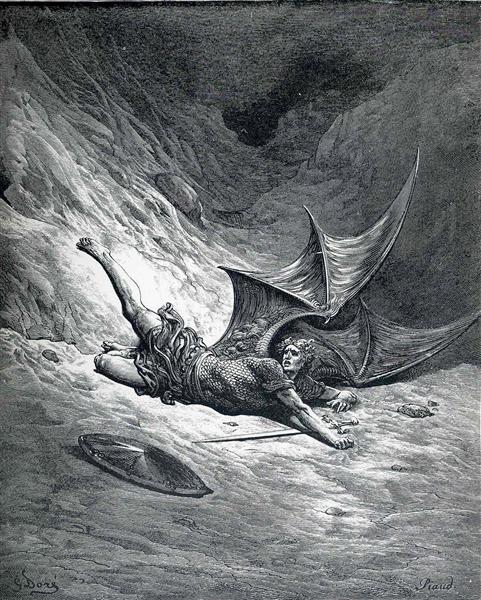 Satan Shown as the Fallen Angel after Having Been Smitten - Gustave ...