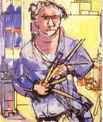 Self-Portrait with Brushes - Hans Hofmann