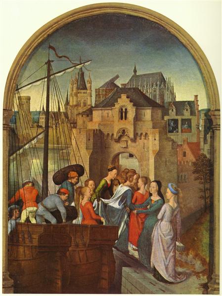 St. Ursula and her companions landing at Cologne, from the Reliquary of St. Ursula, 1489 - 漢斯·梅姆林